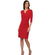 Anatomie Sz L Red Mariane Faux Wrap V Neck Travel Dress