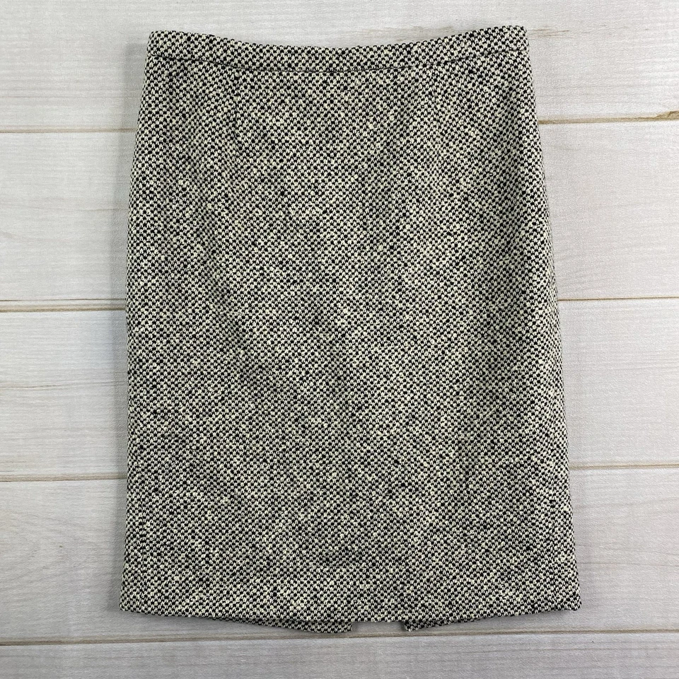 Falda De Colección Saks Fifth Avenue Talla 6 Lana Cachemira Negra Crema Tweed Forrada Lápiz