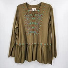 LOGO Lori Goldstein Limited Edition Boho Peasant Top Womens Size Large Olive
