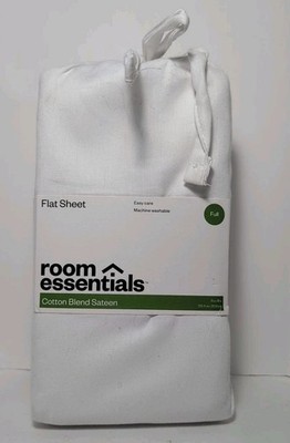 Room Essentials Full Easy Care Cotton Blend Sateen Flat Sheet White