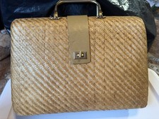 Vintage Wicker Rattan Bamboo Handbag Hand Made Structured Box Purse Top Handle