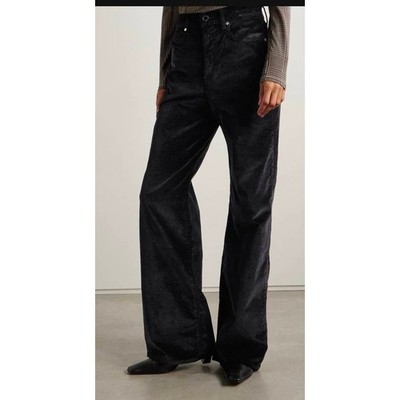 Veronica Beard Taylor High Rise Wide Leg Velvet Jeans in Black 30