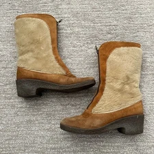 VTG Quoddy Moccasins Boots Brown Shearling Leather USA Made 60s Western Boho