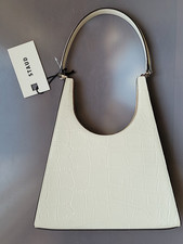 Staud Croc Embossed Leather Shoulder Bag Cream with Dust bag Magnetic closure