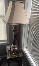 Black Table Lamp w/ Beige Shade, Pull Chain, Corded Power, Shade Included