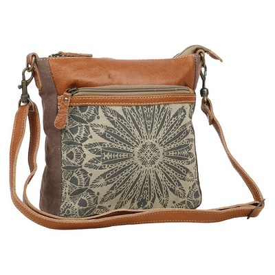 Myra Bags Dizzy Circle Small Canvas and Leather Boho Shoulder Bag