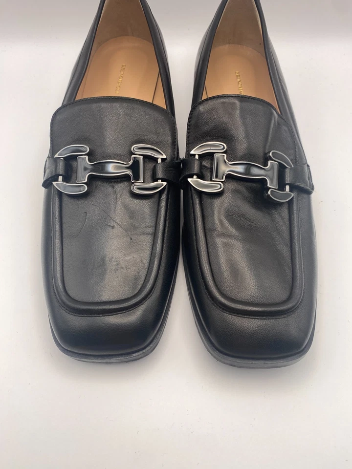 Mocasín plano Bruno Magli para mujer Natalie de cuero negro punta cuadrada talla 11 Foto 4 de 4