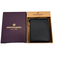 Johnston & Murphy RFID Leather Wallet Black Billfold Slim Bifold Men’s NIB Gift