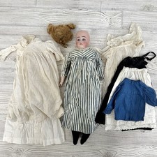 Antique Bisque Shoulder Head Doll Leather Fabric Body 22 w/5 Outfits TLC/cb