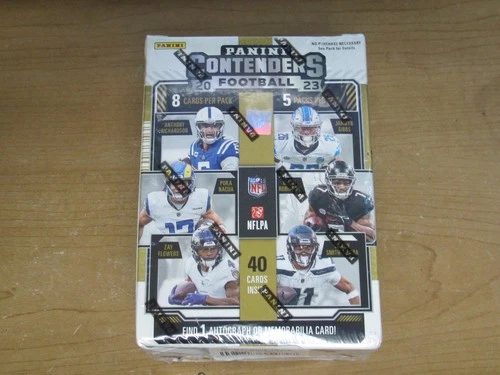2023 Panini Contenders Football Factory Sealed Blaster Box One Auto or Mem Card