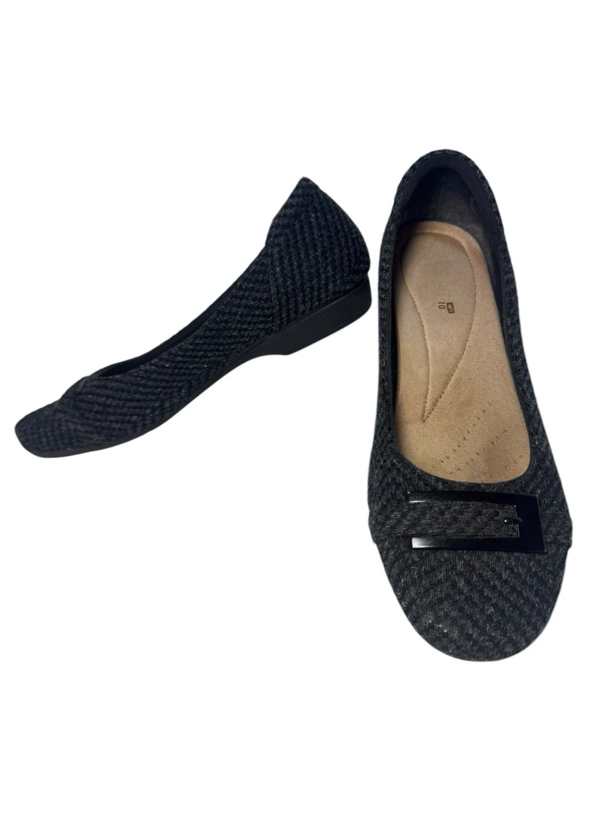 Clarks Collection Wms Blanch West morbido cuscino grigio tweed slip on taglia 9 con fibbia