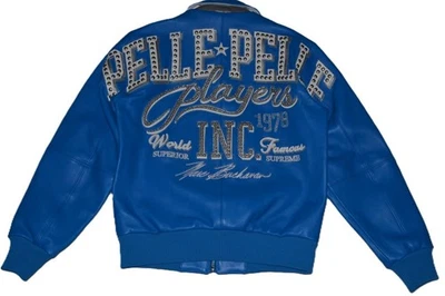 AUTHENTIC Pelle Pelle Veste Coupe Varsity En Cuir Homme Bleue NEUF - Photo 1/4