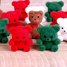 Miniature Flocked Teddy Bear Figurines - Holiday Christmas Crafts Dioramas