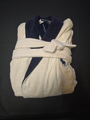 POLO RALPH LAUREN MEN'S KIMONO COTTON VELOUR ROBE - SIZE: MEN L-XL - WHITE
