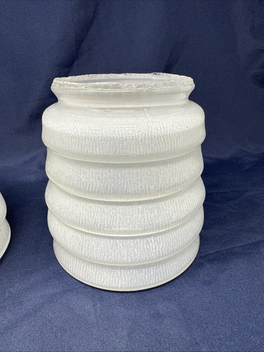 Antico paralume lampada vintage vetro satinato goffrato misura attacco 3 1/4" SET - Foto 3 di 24