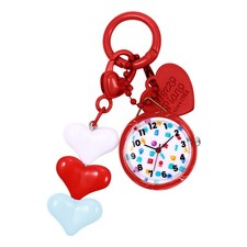 2-in-1 Teens Heart Charm Quartz Pocket Watch Keychain Key Ring Backpack Watch