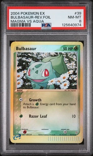 2004 POKEMON EX TEAM MAGMA VS TEAM AQUA #39 BULBASAUR-REVERSE FOIL PSA 8