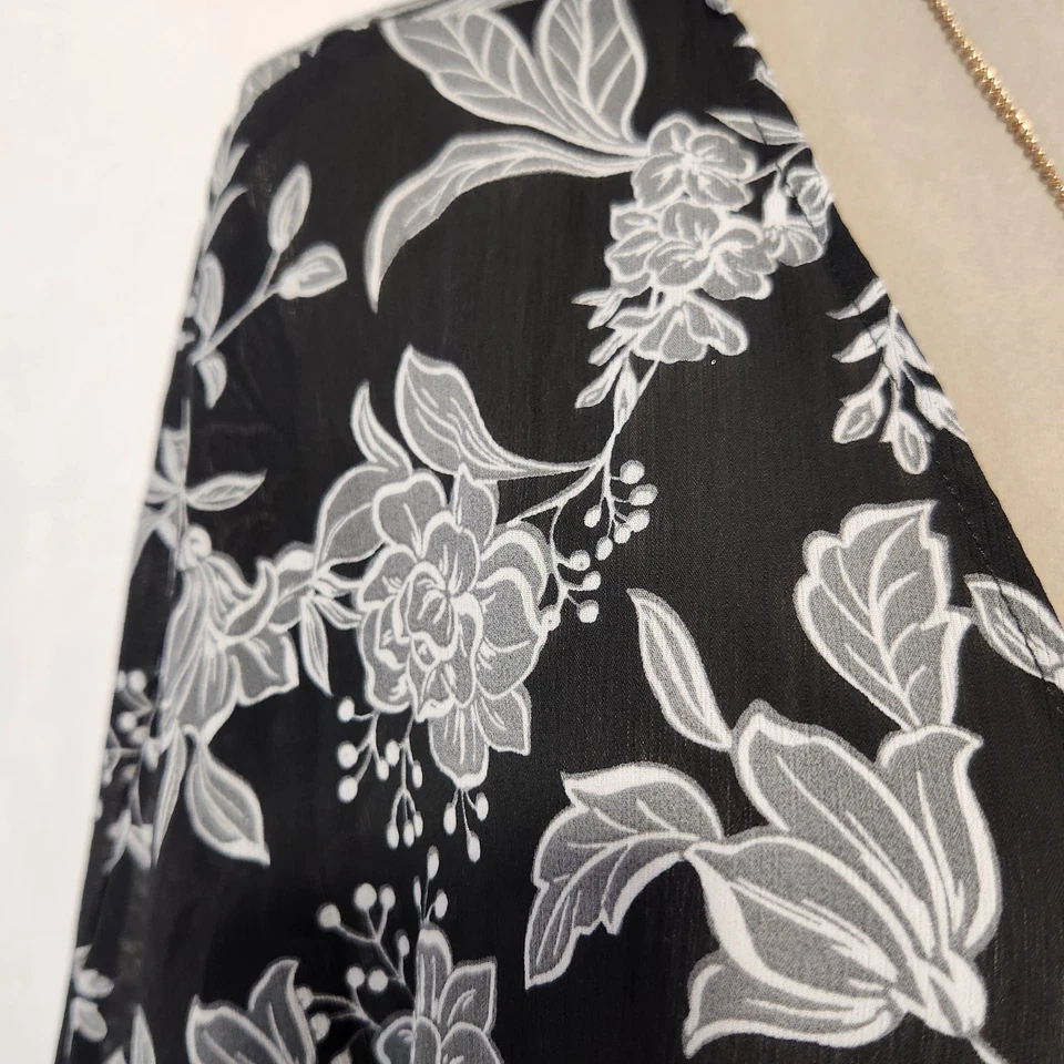 Cardigan Size XXL-XXXL Black Chiffon Floral Print Kimono Sleeve Duster Cardigan - Image 4 of 4