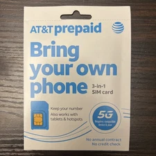 AT&T Prepaid Sim Card - Bring Your Own Phone - 5G 3 In 1 - NEW