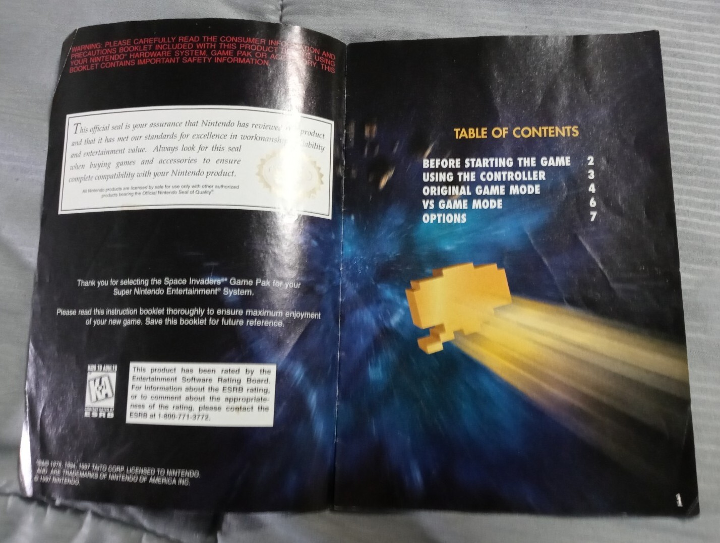 SPACE INVADERS (Super Nintendo SNES) Original Instruction Manual MANUAL ONLY