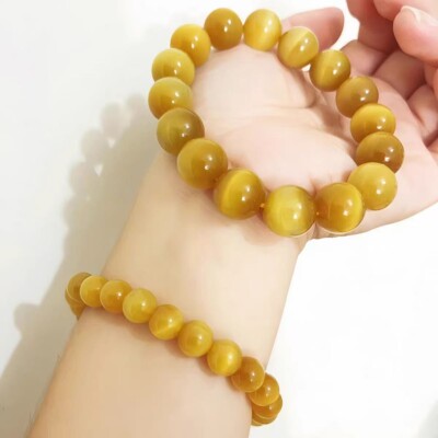 Genuine Natural Gold  Tigers Eye Crystal  Beads Bracelet  12MM