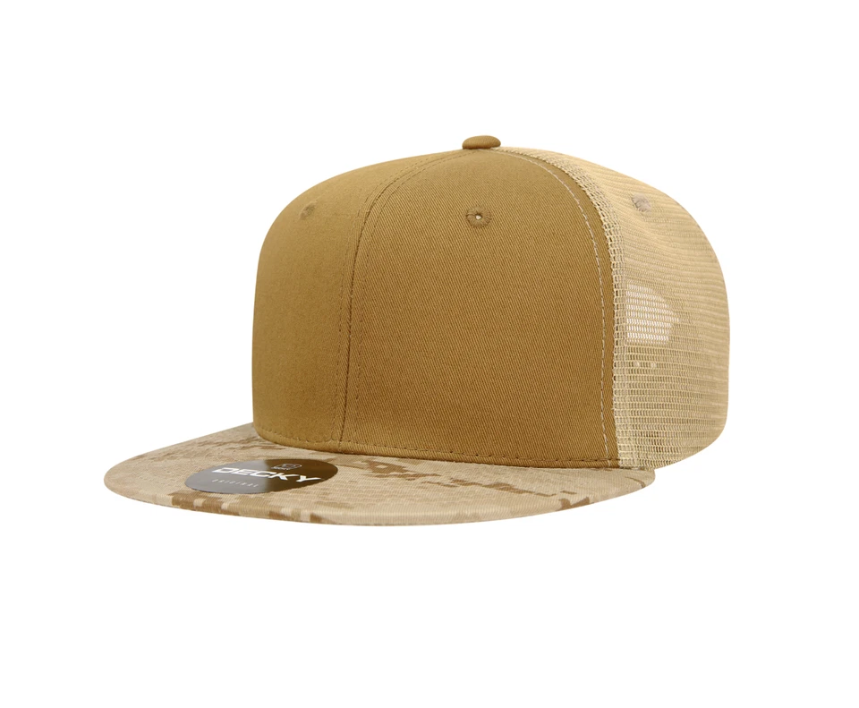 Gorra de camionero Flat Bill Snapback - Gorra de béisbol de malla lisa en blanco liso (cubierta) Foto 4 de 4