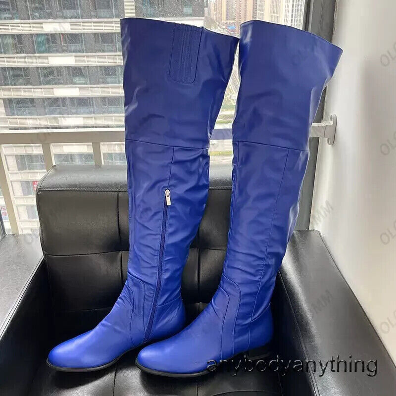 Mujeres Fiesta Sobre la Rodilla Botas Imitación Cuero Tacones Gruesos Punta Redonda Rojo Vino