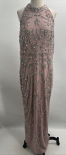Adrianna Papell Pink Embellished Sleeveless Halter Maxi Evening Dress Size 14