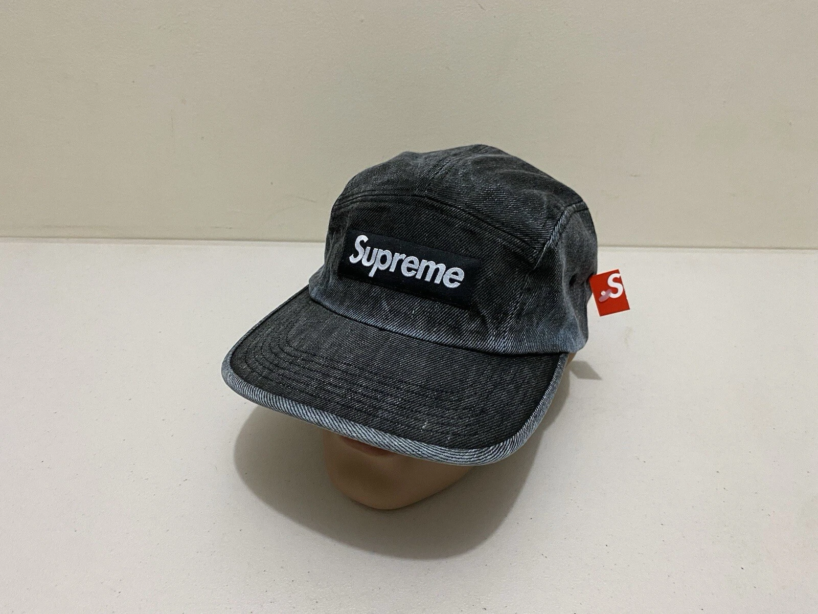 Supreme Mens Coated Denim Camp Cap Hat One Size New Box Logo 5 Panel Black