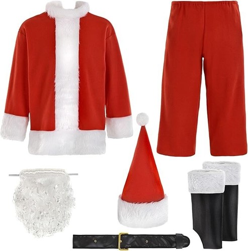 NEU Klassischer Weihnachtsmann Anzug Weihnachten 1 Set 7-teilig Erwachsene Standardgröße bis Größe 44 - Bild 3 von 5