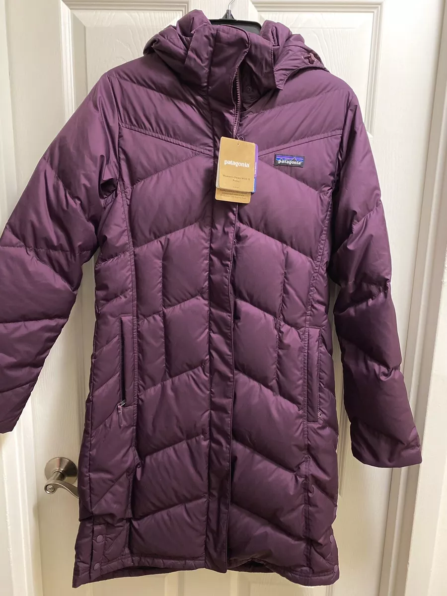 NWT Womens Patagonia Down With It Deep Plum Purple Hooded Puffer