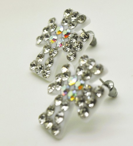 Western style cross stud/Dangle Cross white color plastic Fashion Earrings - Picture 6 of 6