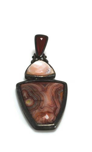 WK Whitney Kelly Sterling Silver Jasper, Mother Pearl & Carnelian Pendant