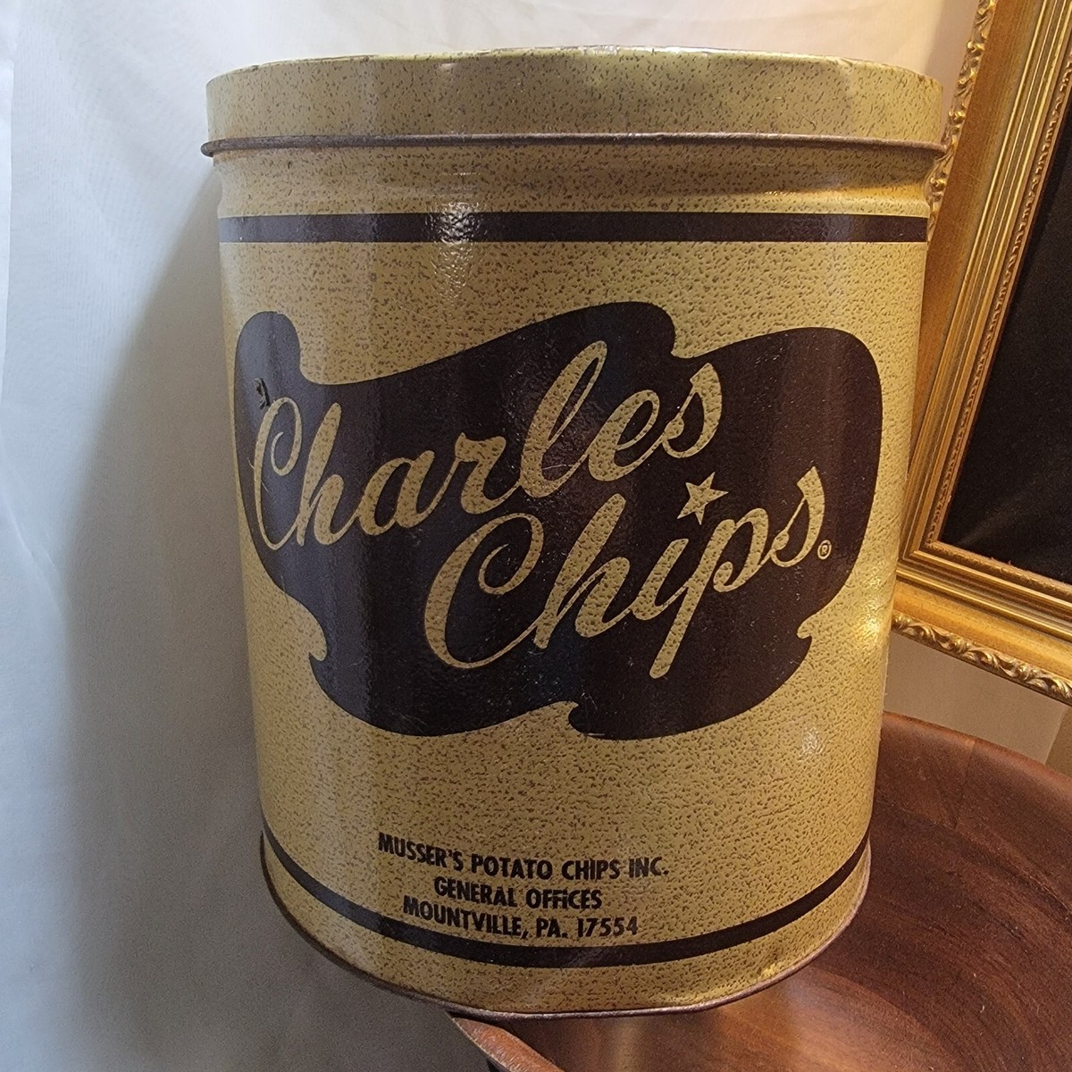 Huge Vintage CHARLES CHIPS Co. POTATO Chip Tin Can Musser's