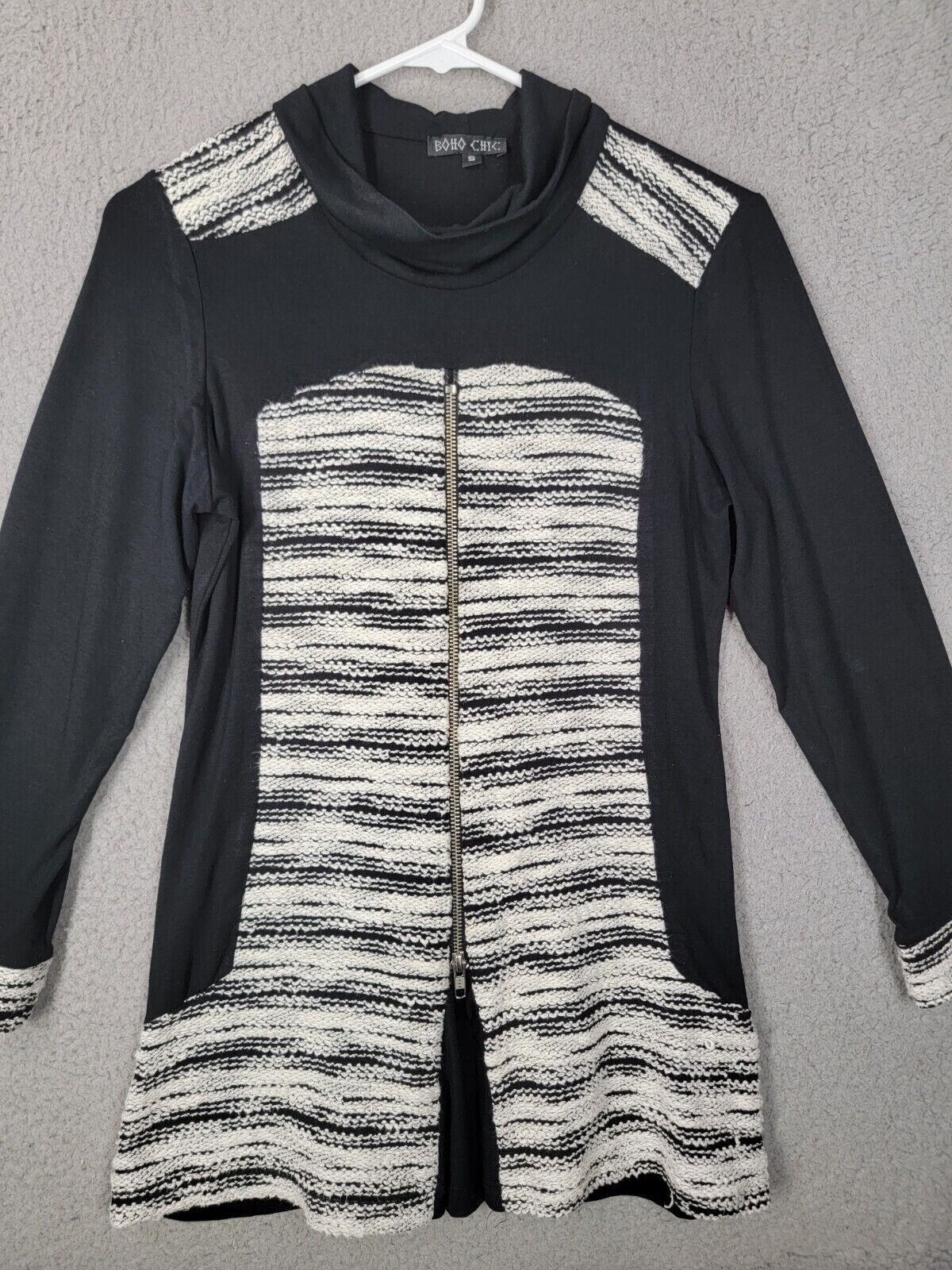 Boho Top Small Patchwork Tunic Black Grey Zip Acc… - image 4