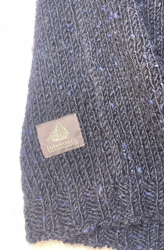 Fisherman Out of Ireland Mock Neck Knit Sweater Mens XL Mohair Blend Navy Ivory - Picture 4 of 7