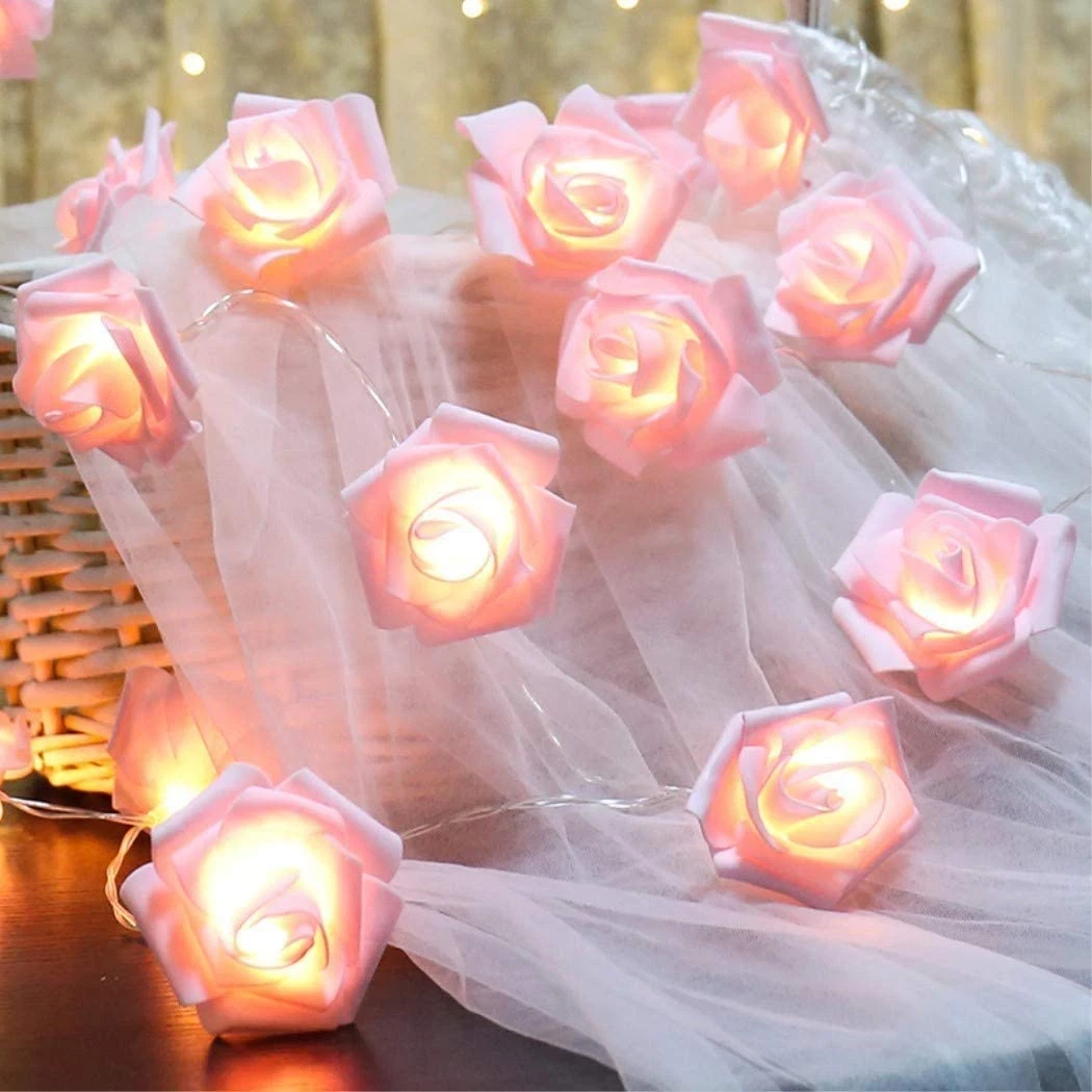 Rose Fairy String Lights 20 LED Pink Rose Flower Indoor Fairy Lights Valentine