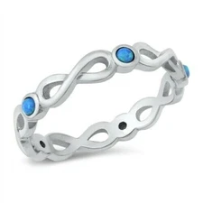 Infinity Band Ring Sterling Silver 925 Blue Lab Opal Face Height 4 mm Size 5