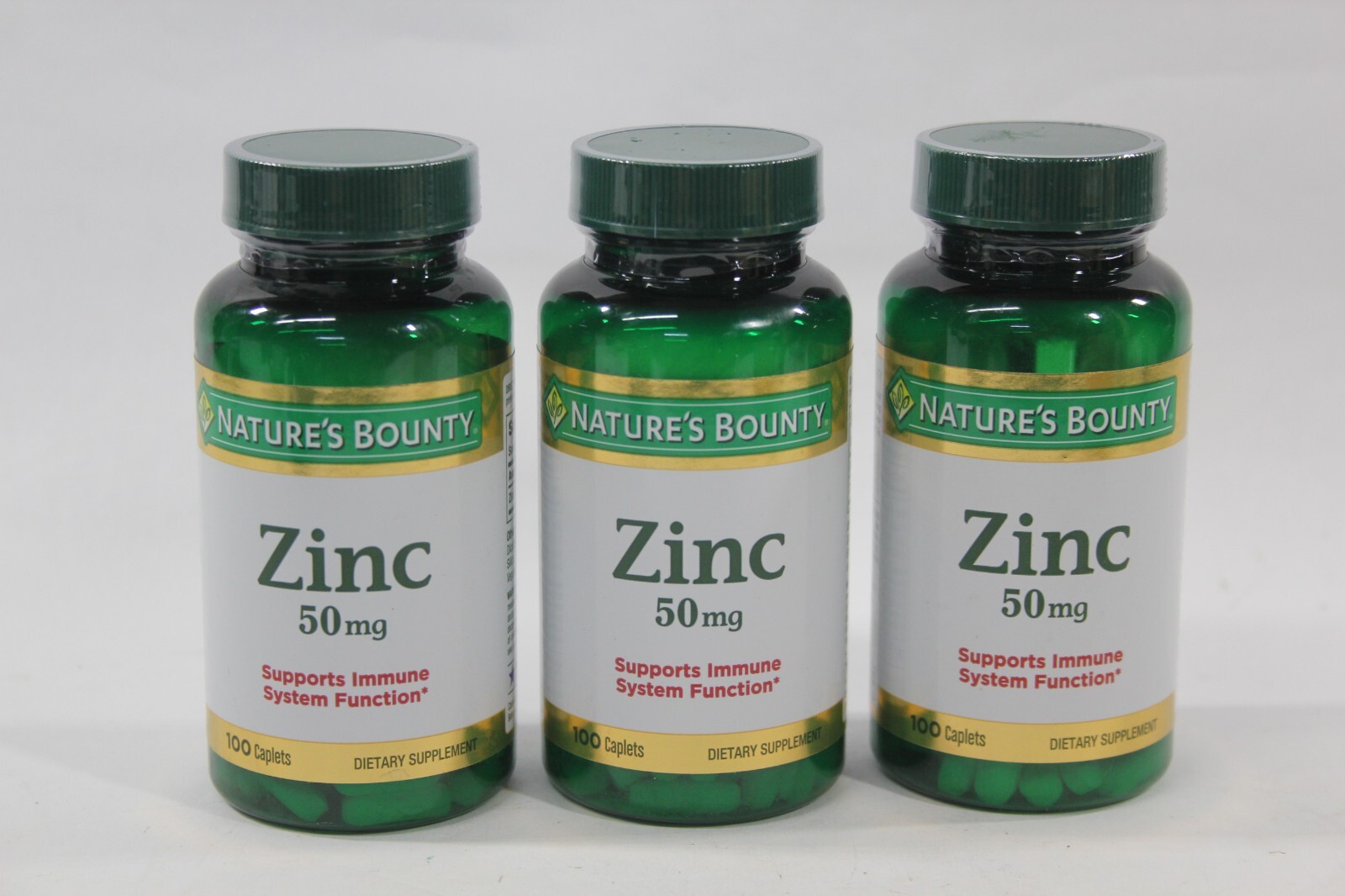3 Nature's Bounty Zink Supports Immune Health 50mg 100 ct Caplets