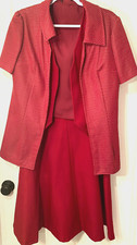 Vtg Red 4 pc Suit Jacket Skirt Set Sz M/L see measure Seamstress Made USA