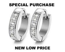 Men Women Stainless Steel Small Hoop Huggie Earrings CZ Inlaid Piercings