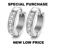 Men Women Stainless Steel Small Hoop Huggie Earrings CZ Inlaid Piercings