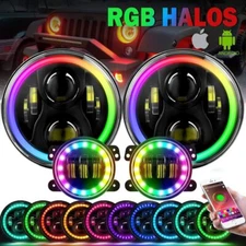 7" Inch Chasing RGB LED Headlights 4" Fog Lights Combo For Jeep Wrangler JK JKU