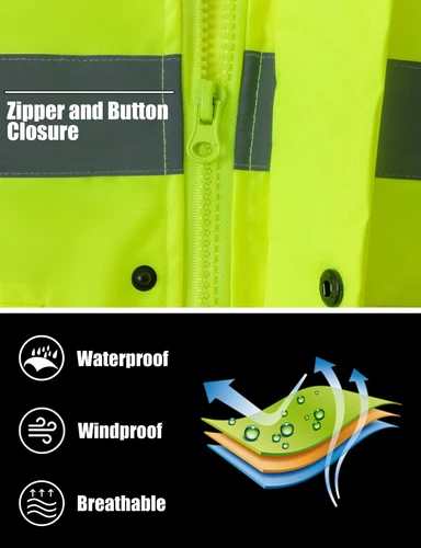 Men Waterproof Safety Rain Jacket Visibility Reflective Safety Raincoat Hooded image 5
