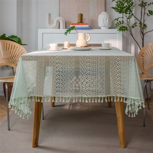 Dining Kitchen Tablecloth Tassel Crochwt Hollow Out Table Cloth Cover Vintage - Picture 12 of 49