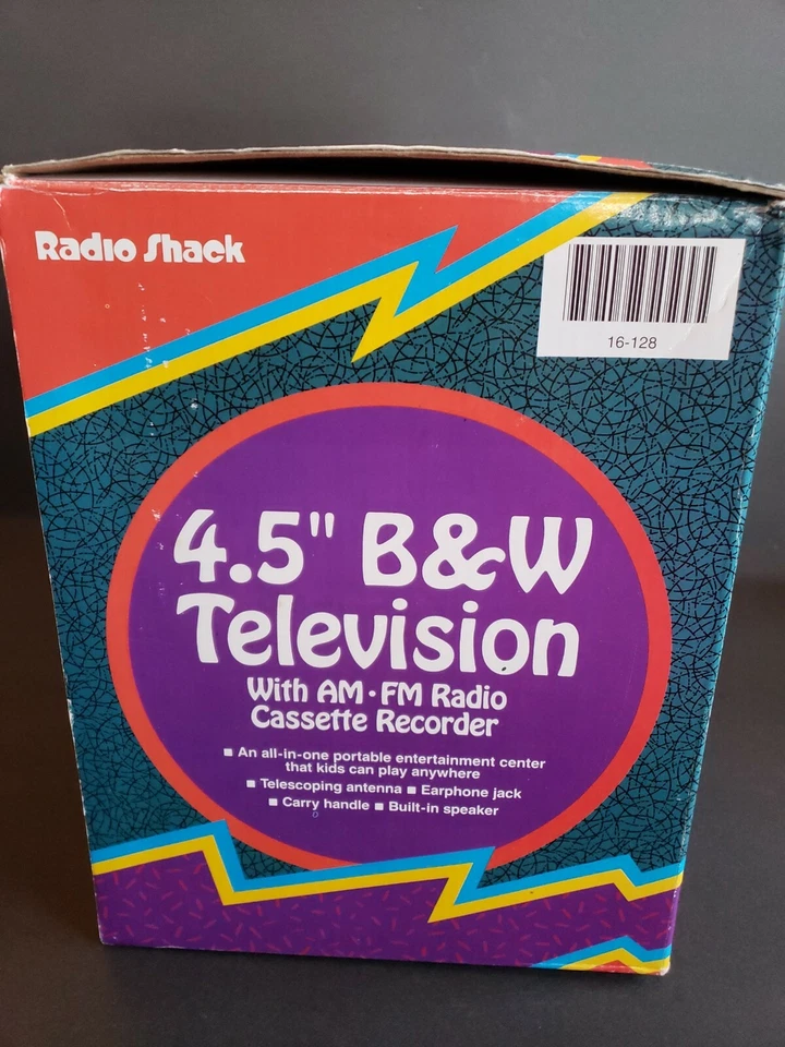 Radio Shack Televisión Vintage 4.5" Blanco y Negro con Radio AM-FM Cassette Grabadora. Usado Foto 3 de 4