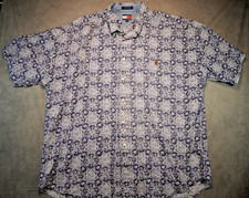 Tommy Hilfiger Mens Shirt XL Geometric Linen Cotton Blend Button Up Short Sleeve