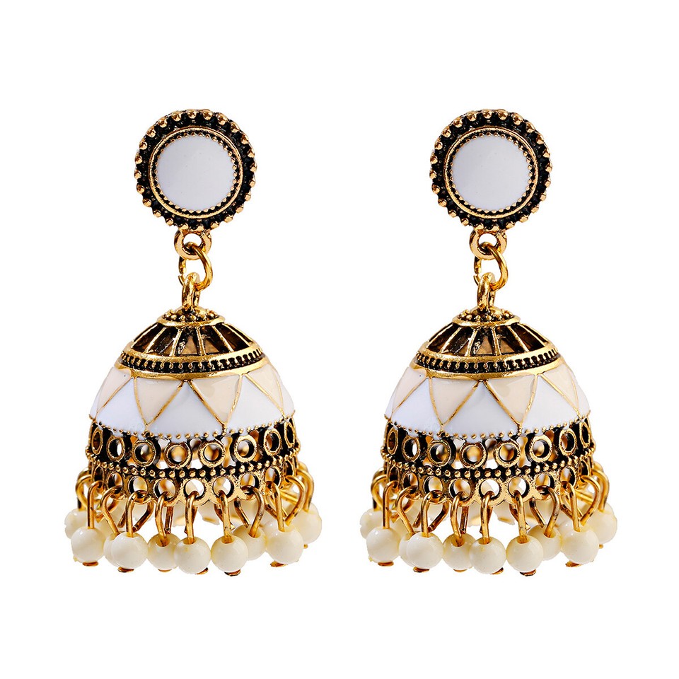 Indian Ethnic Retro Bollywood Women Gold Bohemian Vintage Drop Jhumka Earrings