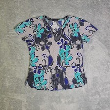 Greys Anatomy By Barco Scrub Top Floral Print V-Neck S Polyester/Cotton Womens