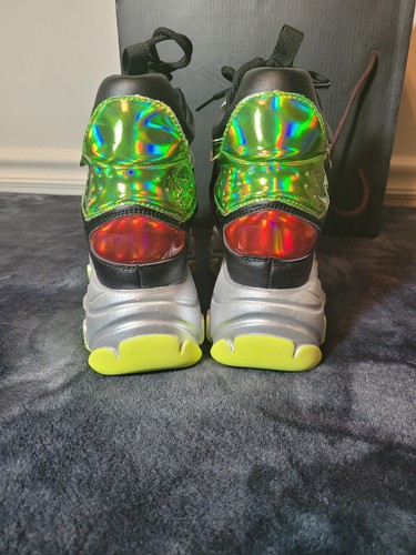 Anthony Wang Black Red Green Platform Sneakers With Straps Size 8 - Picture 7 of 14